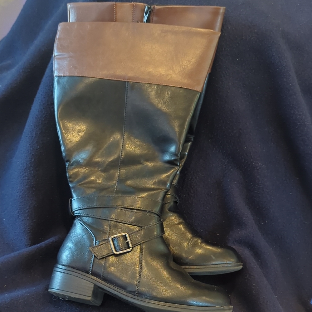 It's OK Women's Black Tall Boots with Brown Top
